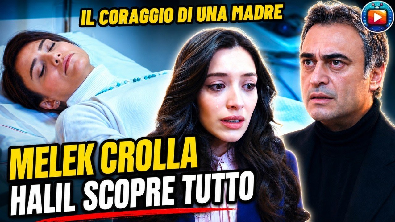 Melek priva di sensi su un letto d'ospedale, una giovane donna in lacrime e Halil con il volto teso e lo sguardo preoccupato