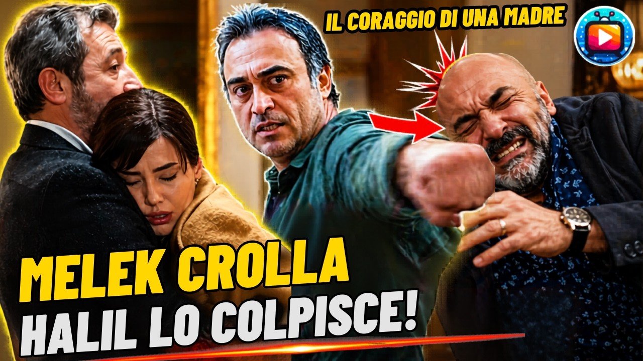 Melek priva di sensi sorretta da un uomo anziano dai capelli grigi, Halil con lo sguardo teso e un pugno che colpisce in pieno volto un uomo con la barba