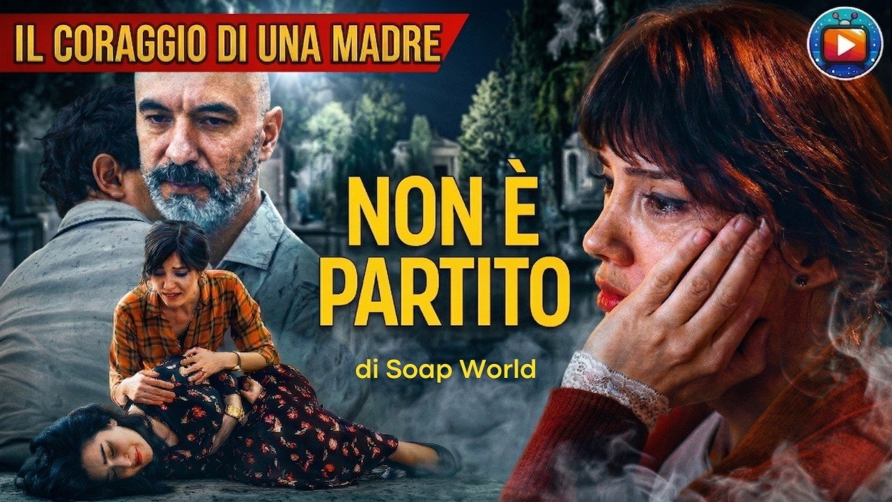 Un uomo anziano con la barba grigia abbraccia un ragazzo; in primo piano una donna con la camicia arancione a quadri sorregge una donna incinta caduta a terra; a destra una giovane donna dai capelli ramati piange con la mano sul viso