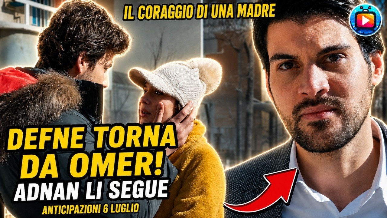 Ömer, in giaccone scuro, tiene fra le mani il viso di Defne, che indossa un cappotto giallo e un berretto di lana bianco e ha lo sguardo scosso; accanto, in primo piano, Adnan con la barba corta e l'espressione dura.