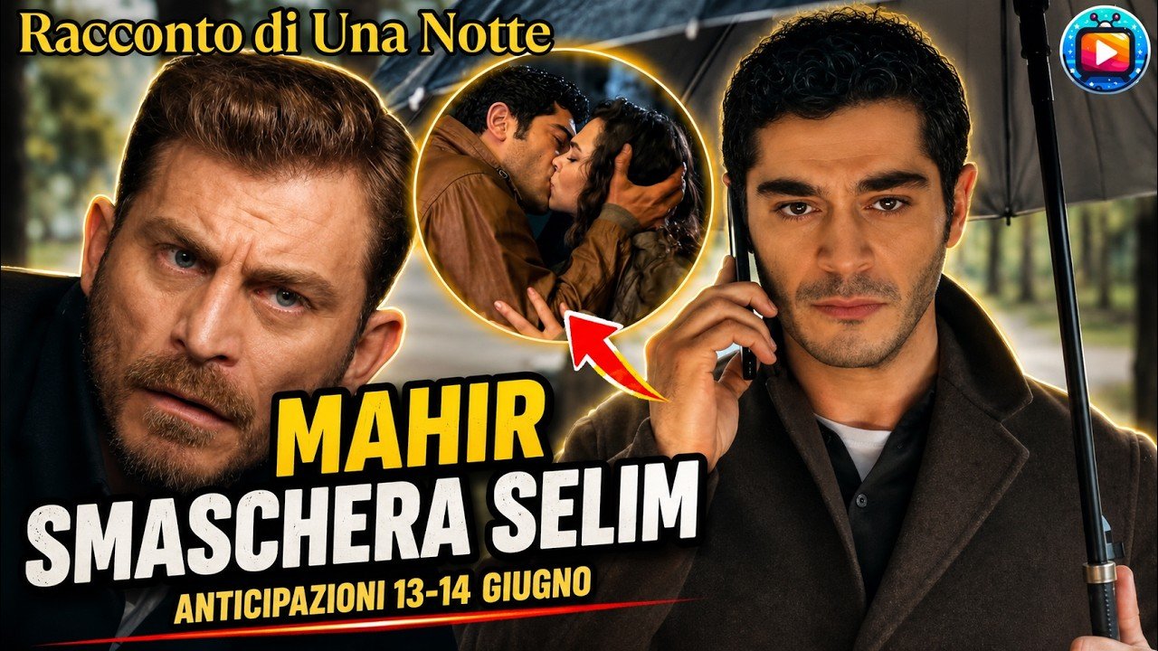 Selim in cappotto scuro con lo sguardo corrucciato e Mahir che parla al telefono sotto un ombrello in un parco; in un tondo al centro Mahir e Canfeza si baciano