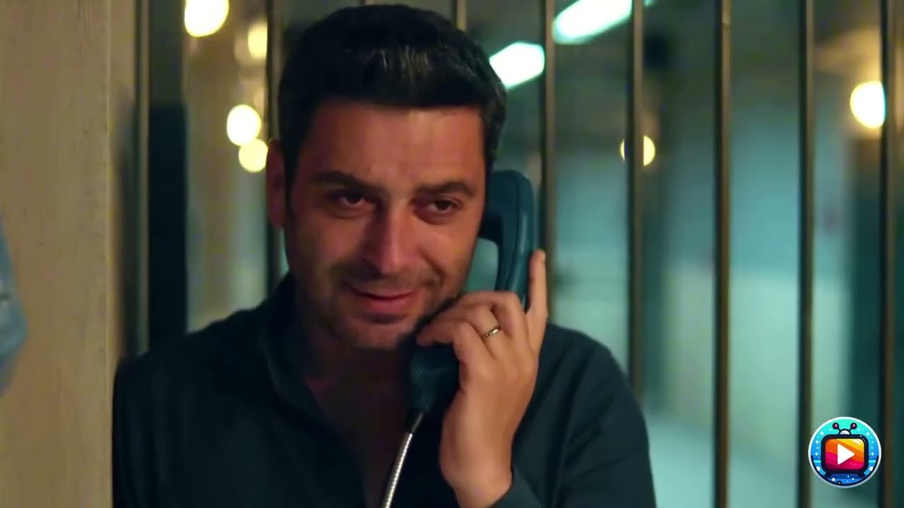 Un uomo con la maglia scura tiene contro l orecchio la cornetta di un vecchio telefono azzurro e accenna un sorriso, davanti a una vetrata a sbarre verticali illuminata