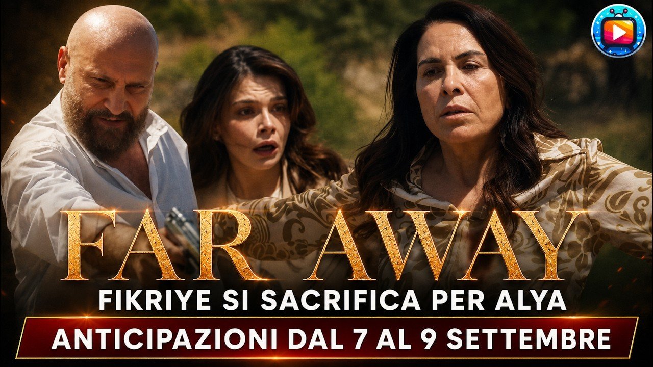 Composizione: a sinistra un uomo calvo con la barba e la camicia bianca impugna una pistola, al centro una giovane donna con la bocca aperta per lo spavento, a destra una donna con l abito chiaro a fantasia allarga le braccia come per fare scudo